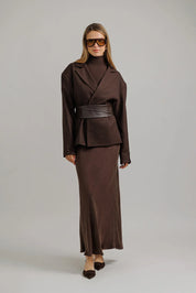 Structured Blazer with Belt – Brown