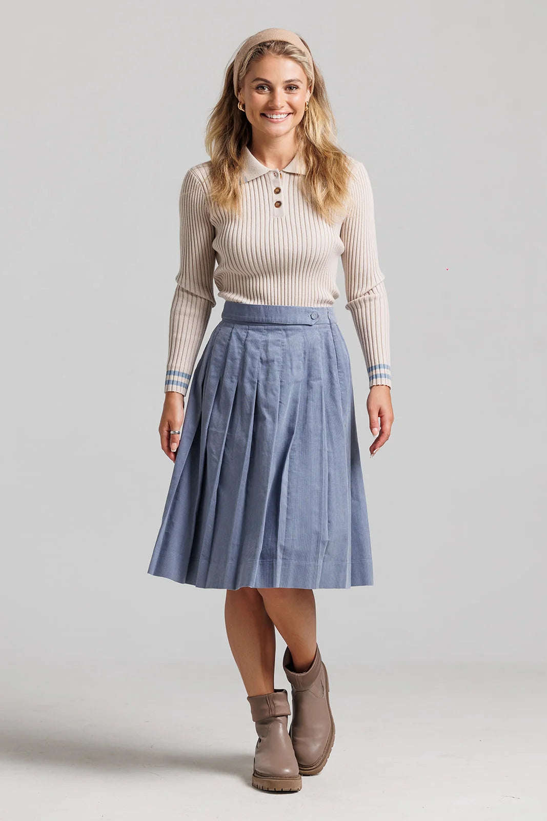 Striped Polo - Cream & Blue