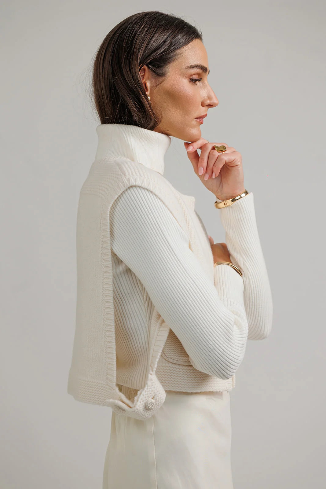 Cream Wool Knit Vest
