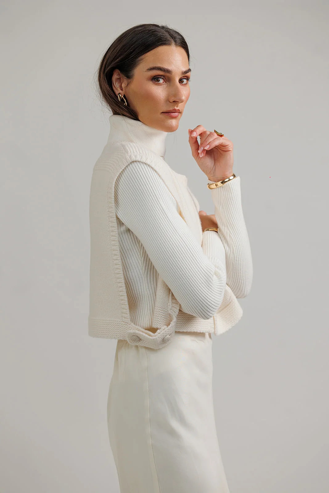 Cream Wool Knit Vest