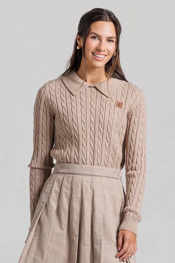 Leather Logo Sweater - Tan