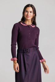 Ruffle Polo Sweater - Plum