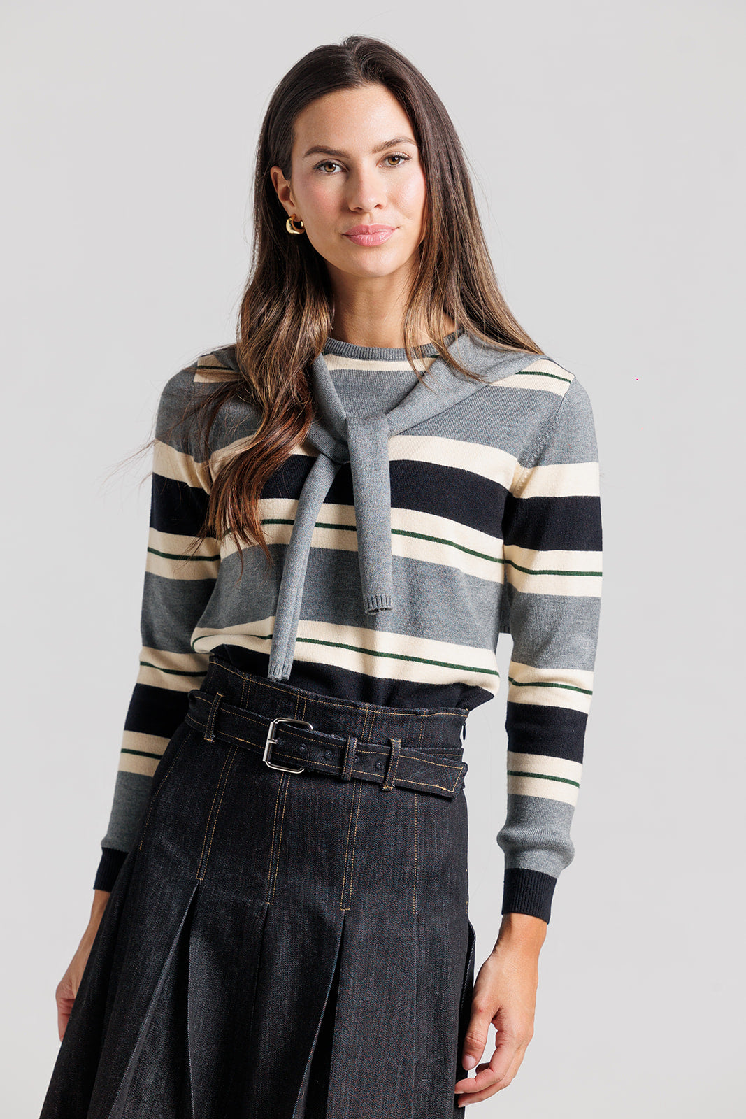 Striped Shrug Sweater - Grey