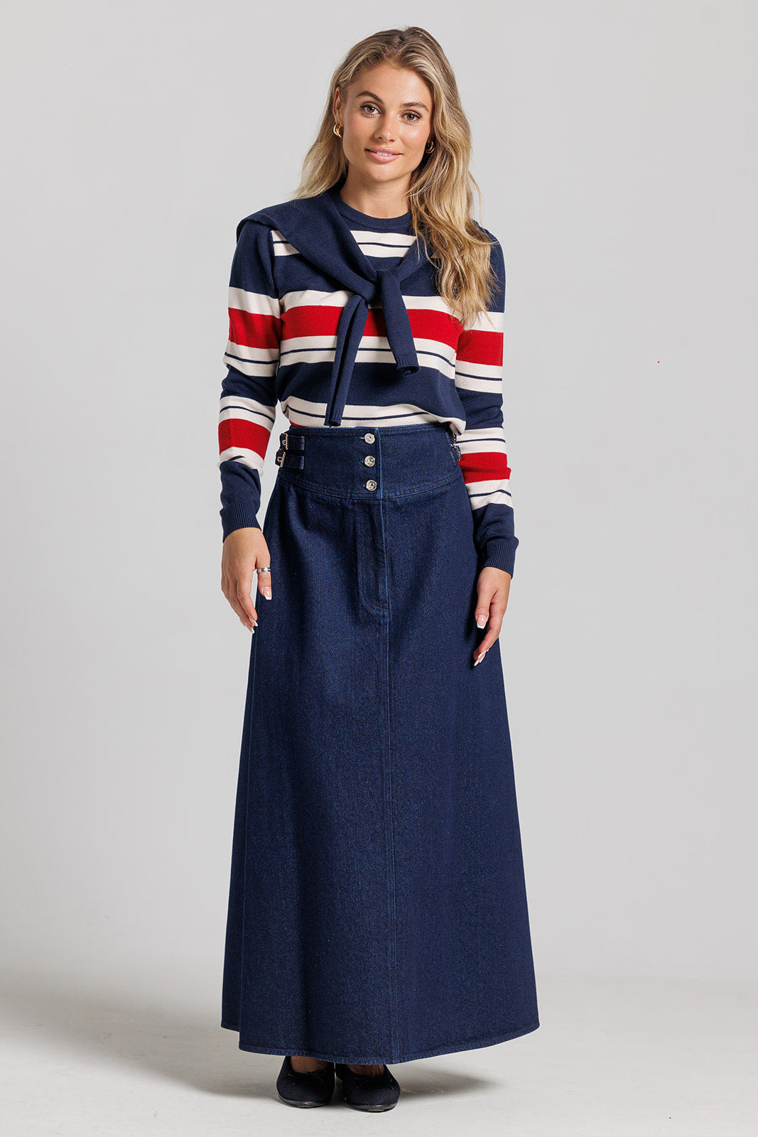 Striped Shrug Sweater - Navy & Red