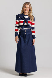Striped Shrug Sweater - Navy & Red