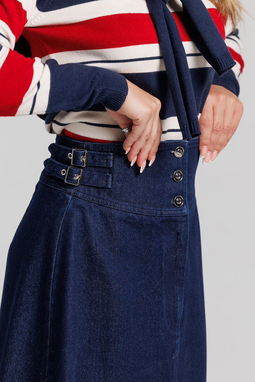 Striped Shrug Sweater - Navy & Red