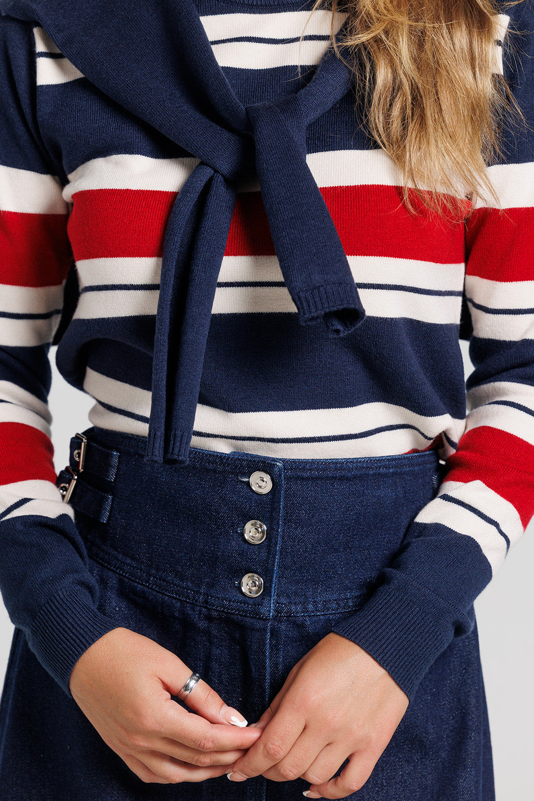 Striped Shrug Sweater - Navy & Red