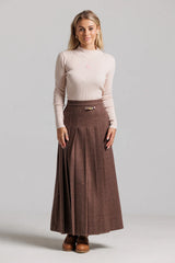 Tweed Pin Pleated Skirt - Brown
