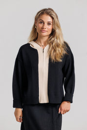 Hoodie Zip Up - Black & Cream