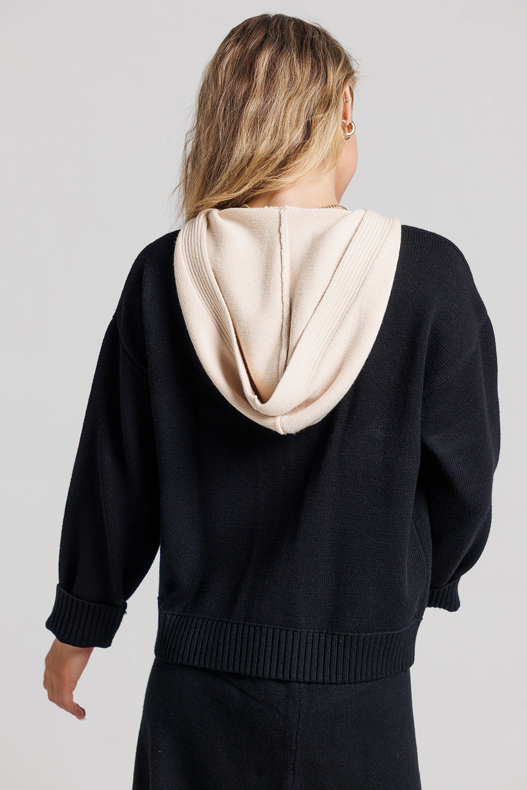 Hoodie Zip Up - Black & Cream