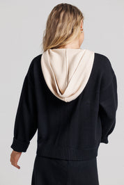 Hoodie Zip Up - Black & Cream