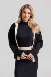 Hoodie Zip Up - Black & Cream
