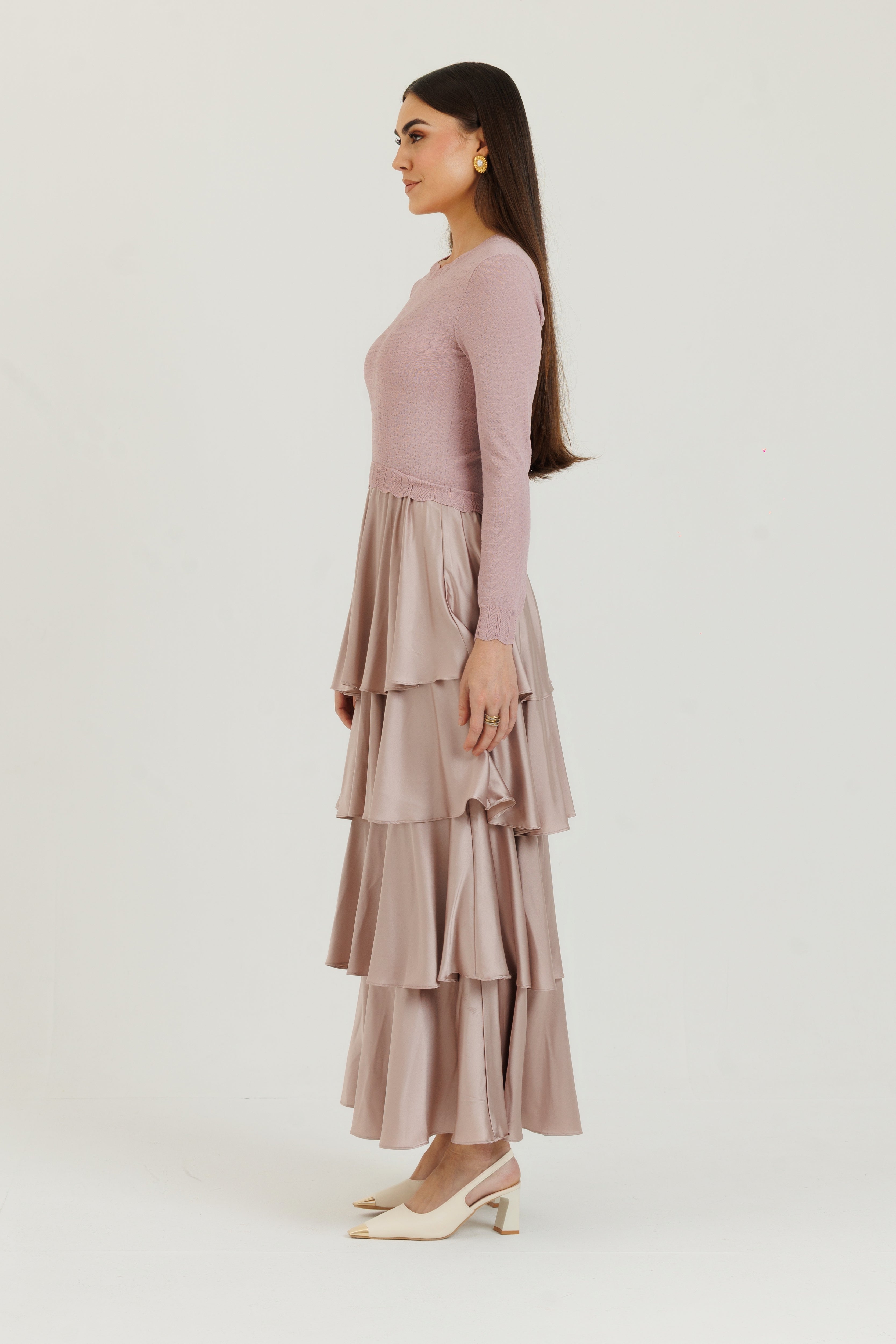 Scalloped Ruffle Maxi Mauve