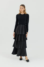 Scalloped Ruffle Maxi Black