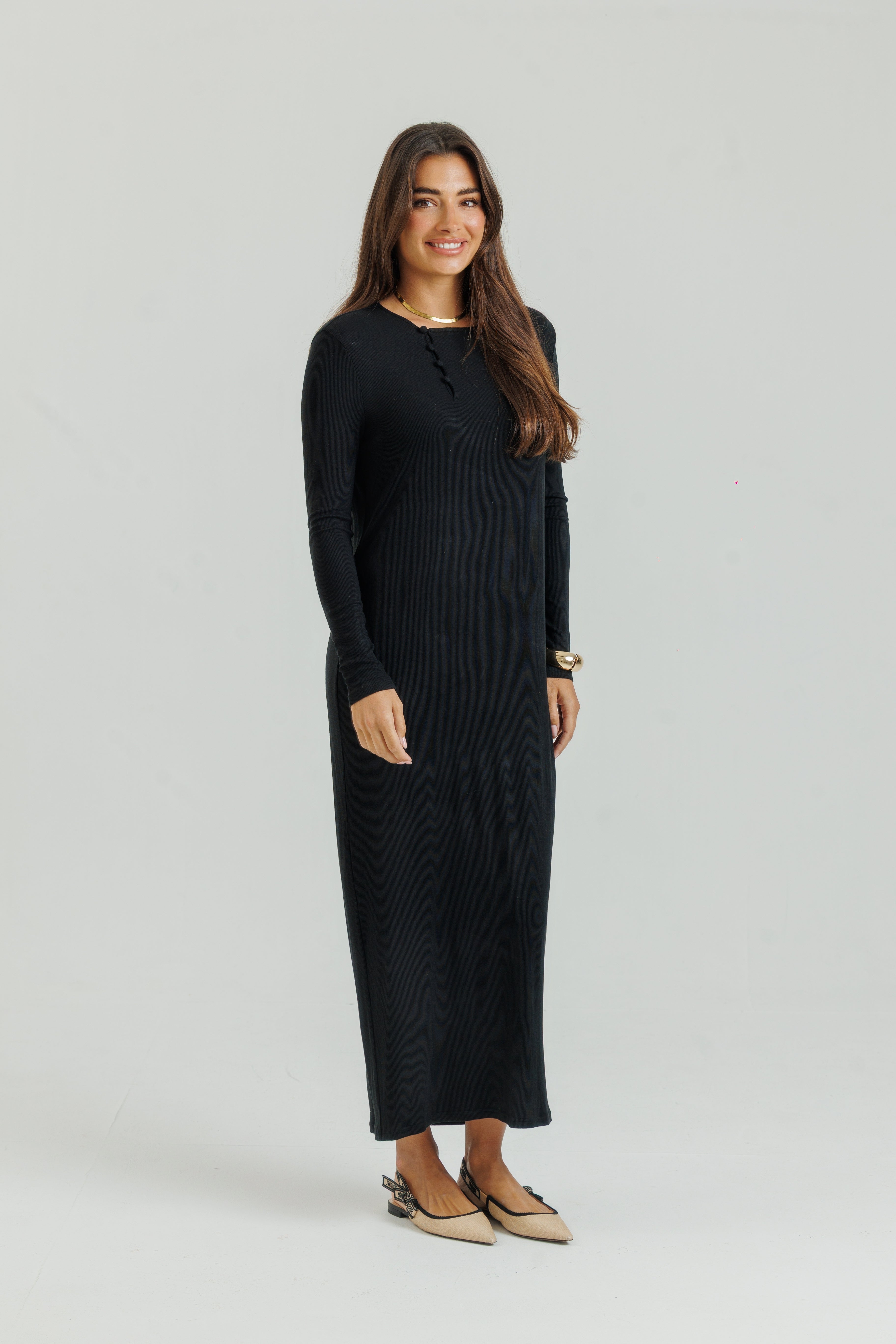 Relaxed Ribbed Maxi Black