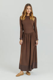 Side Ruched Dress Chocolate Brown