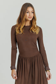 Side Ruched Dress Chocolate Brown