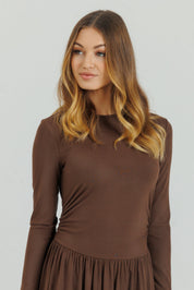 Side Ruched Dress Chocolate Brown