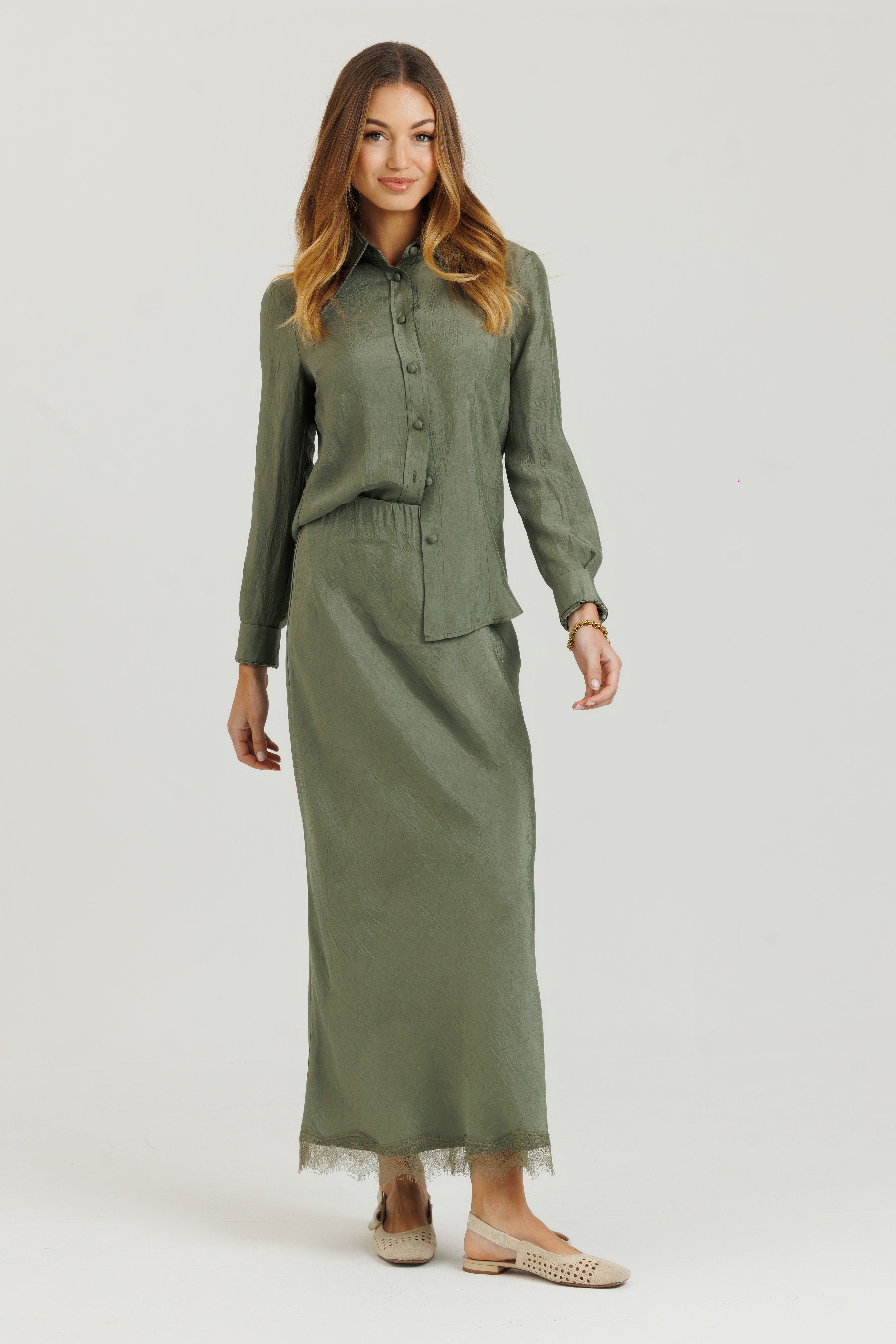 Lace Slip Skirt Sage Green