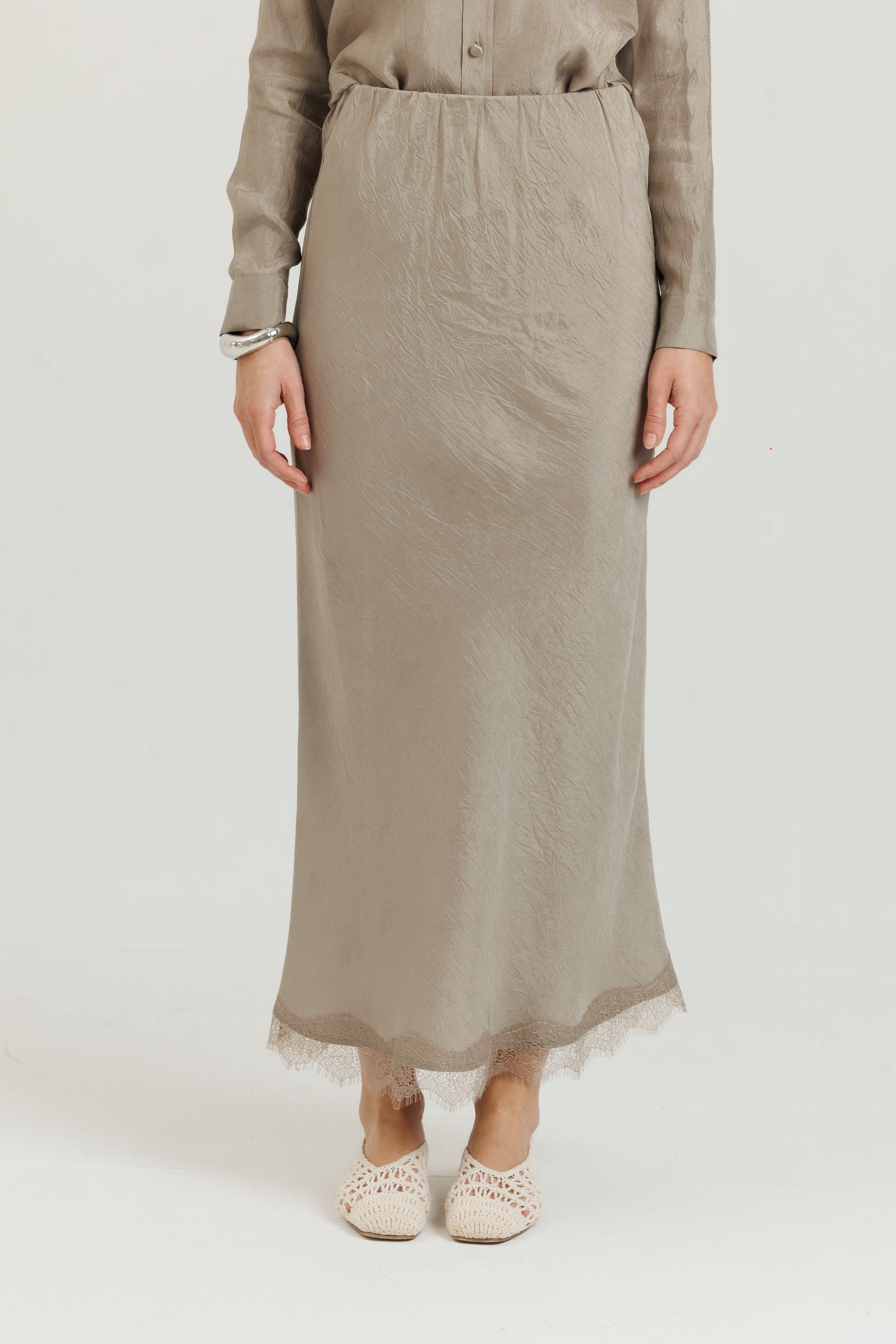 Lace Slip Skirt Stone