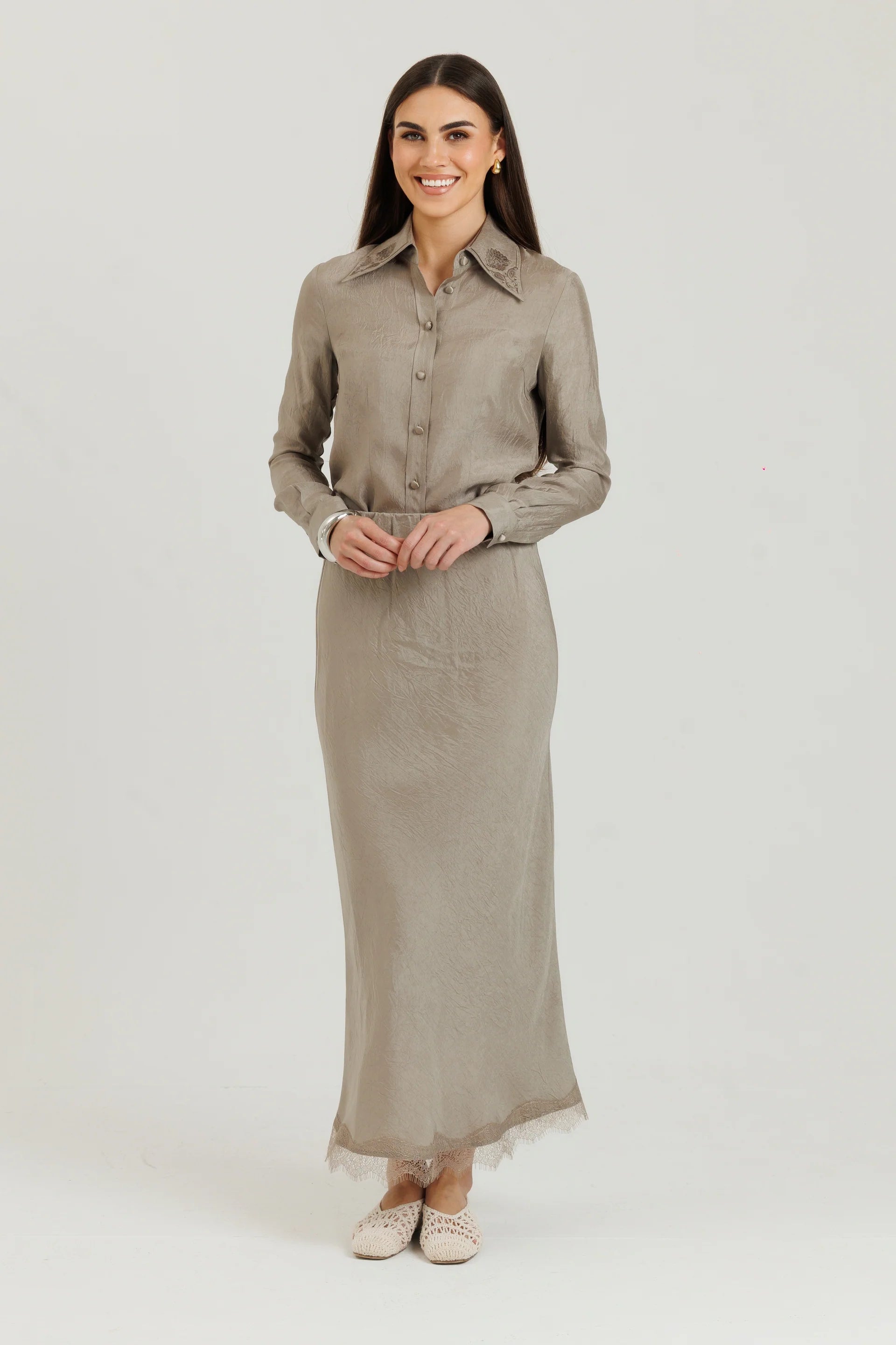 Lace Slip Skirt Stone