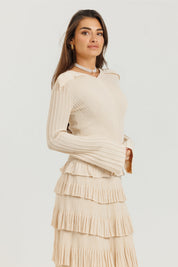 Thin Knit Ruffle Skirt Cream