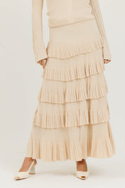 Thin Knit Ruffle Skirt Cream