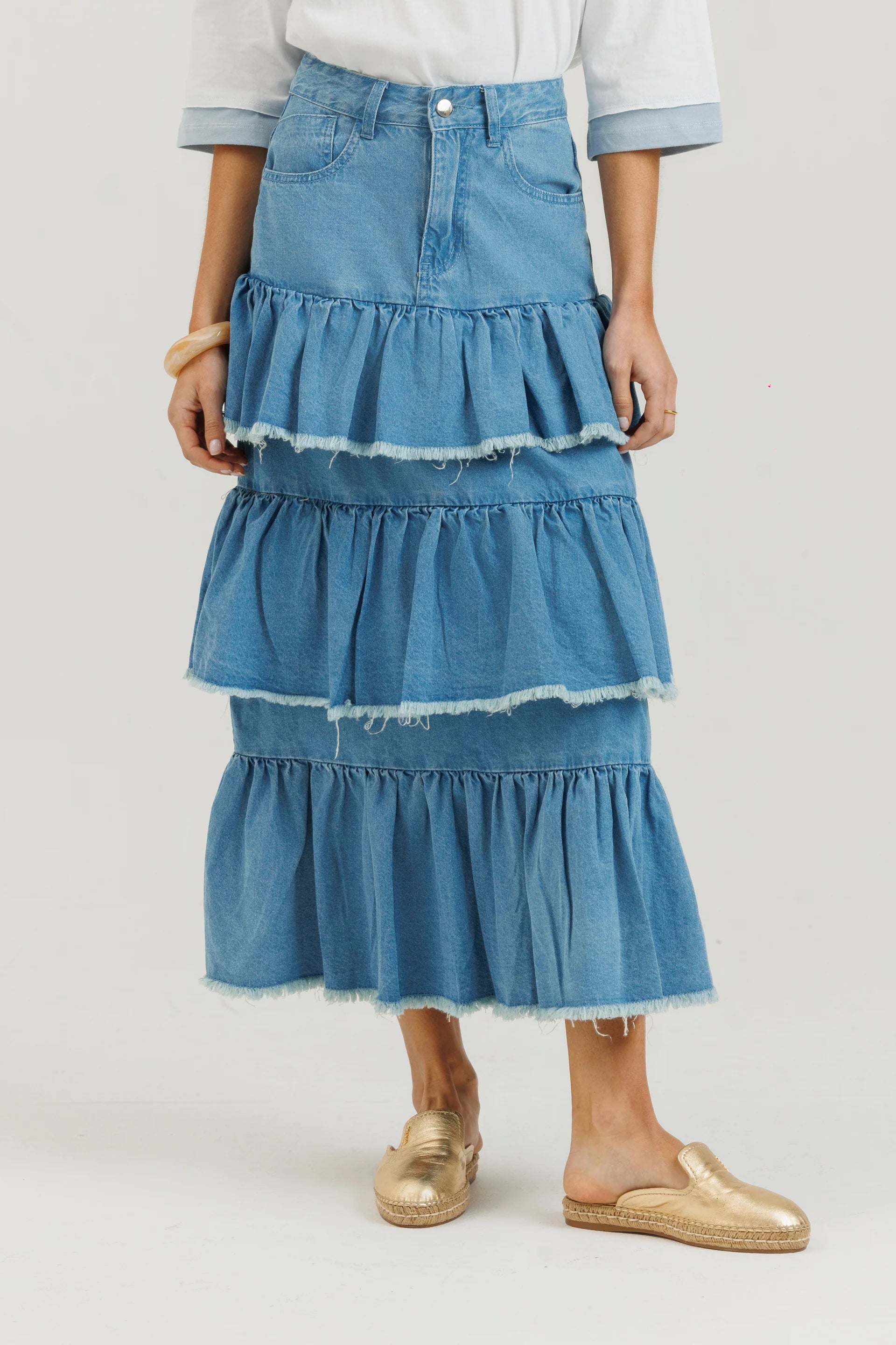 Denim Ruffle Skirt Light Denim