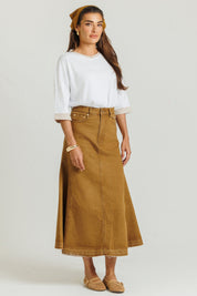 Chain Denim Skirt Brown