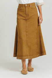 Chain Denim Skirt Brown