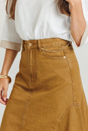 Chain Denim Skirt Brown