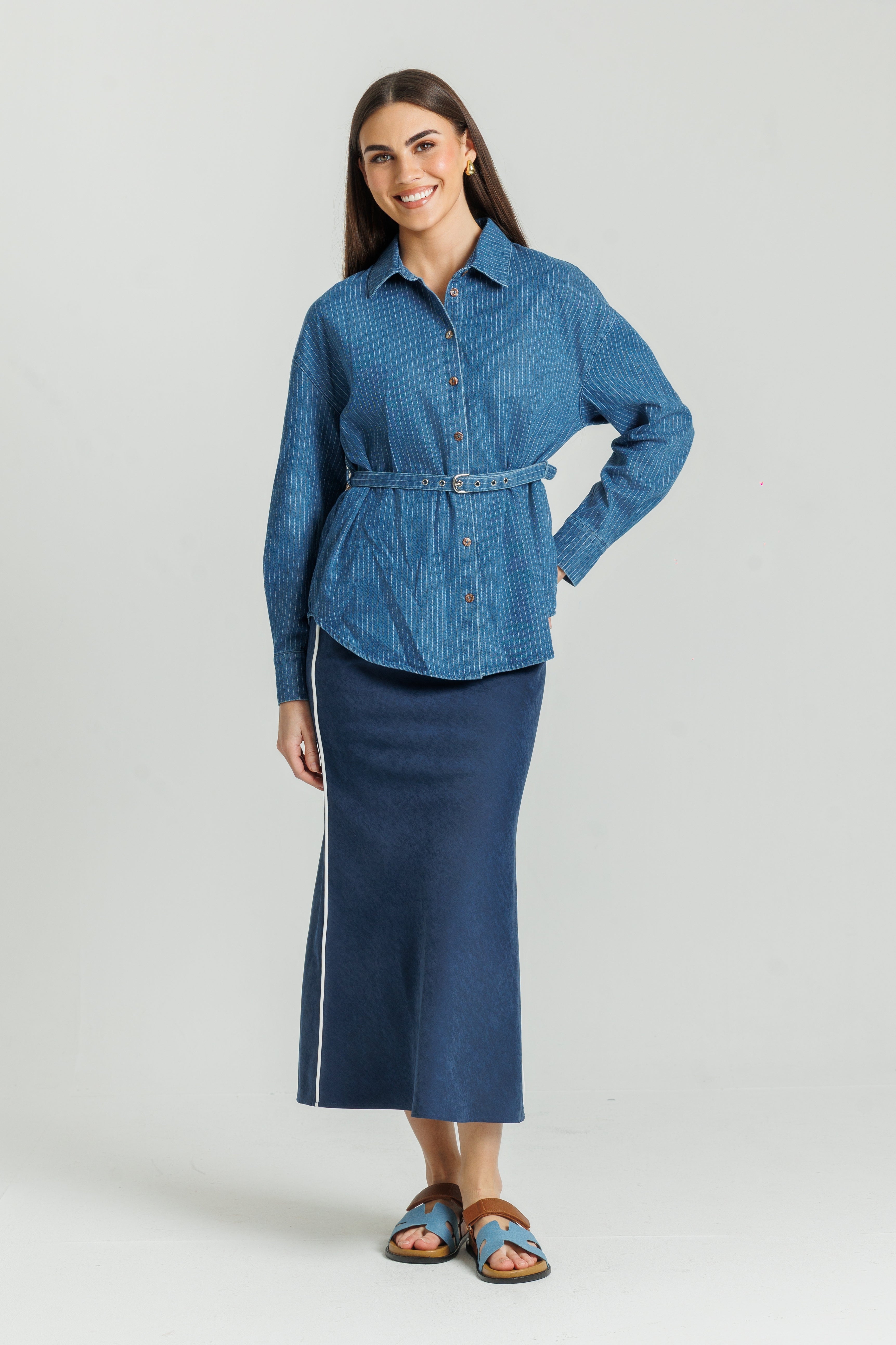 Navy Seam Slip Skirt