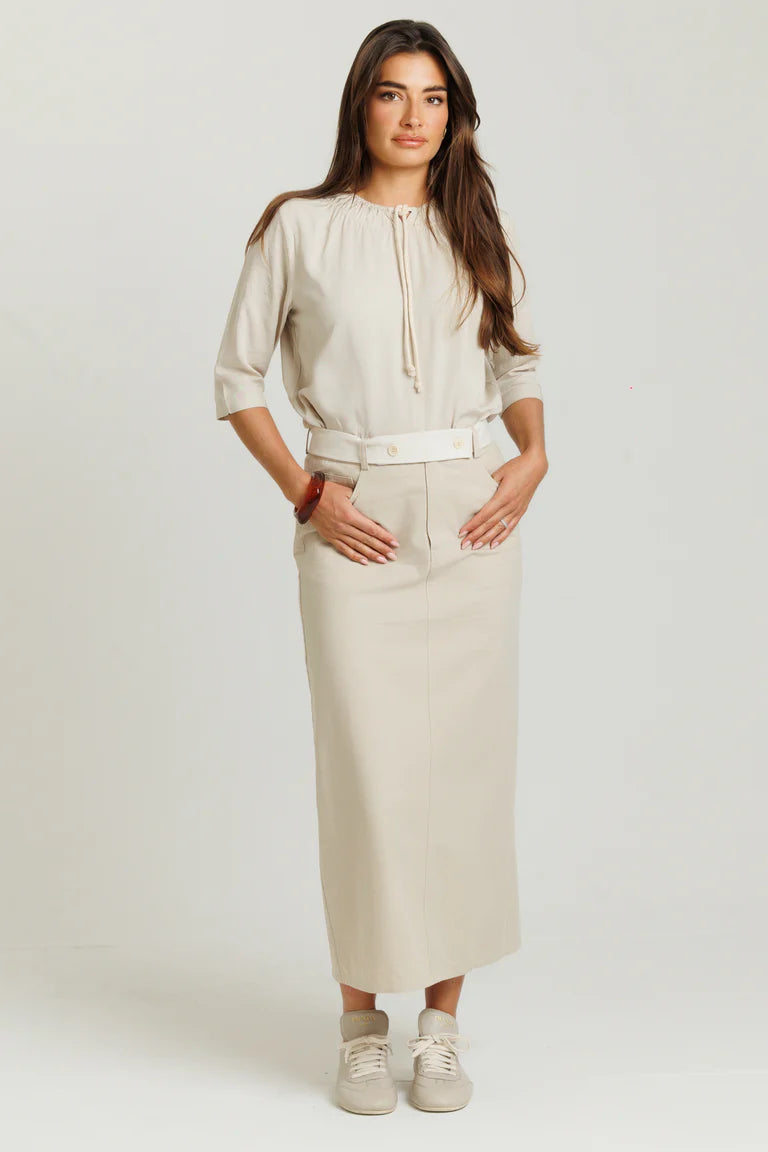 Two Tone Denim Skirt Tan