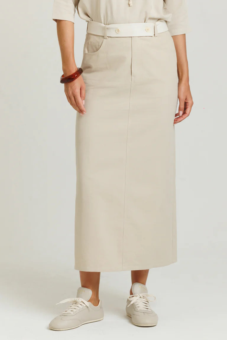Two Tone Denim Skirt Tan