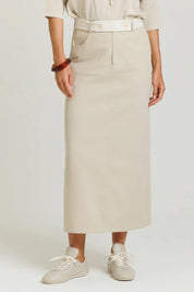 Two Tone Denim Skirt Tan