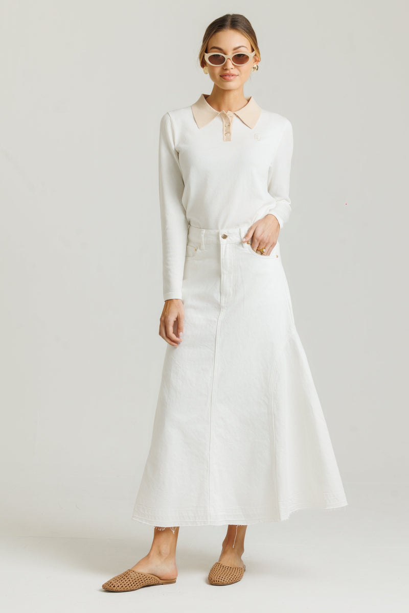 Two Tone Knit Polo Cream