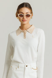 Two Tone Knit Polo Cream