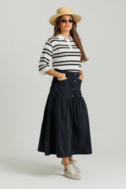 Knit Polo Box Sleeve Cream & Black