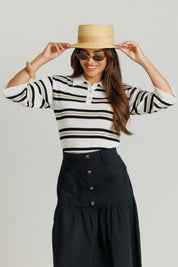 Knit Polo Box Sleeve Cream & Black