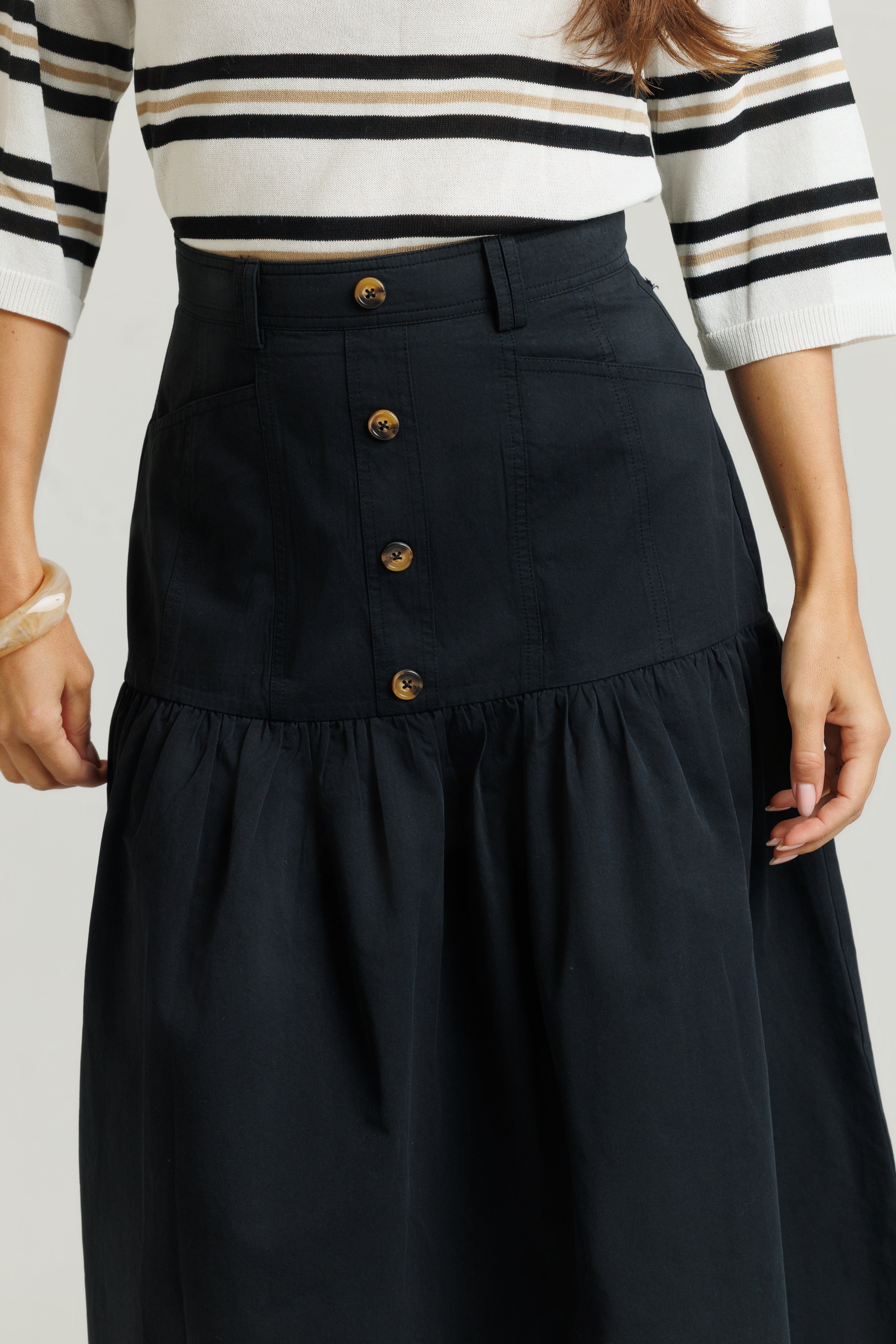Knit Polo Box Sleeve Cream & Black