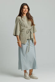 Gingham Slip Skirt Sage Green