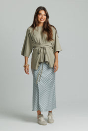 Gingham Slip Skirt Sage Green