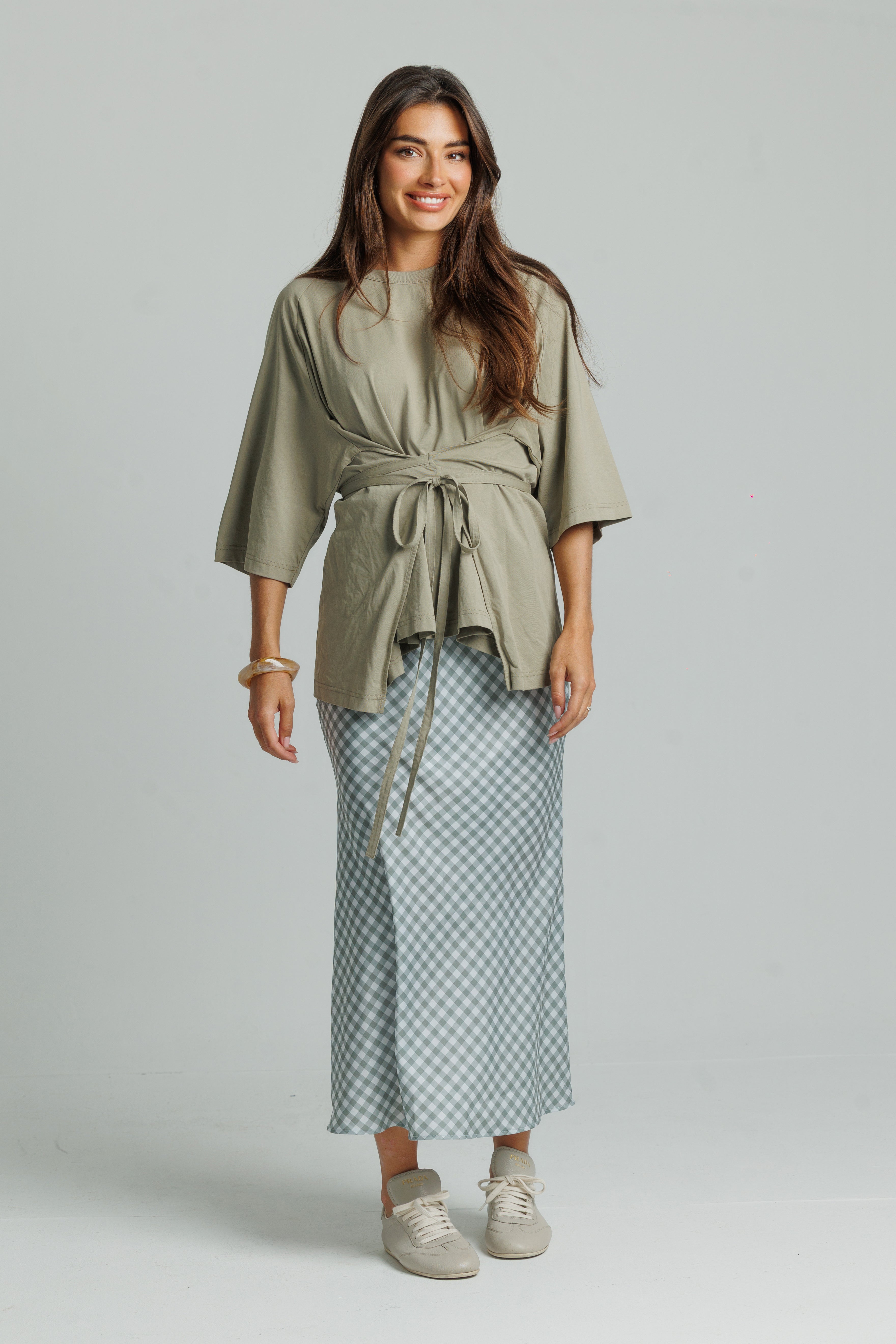 Gingham Slip Skirt Sage Green