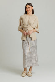 Gingham Slip Skirt Tan