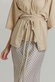 Gingham Slip Skirt Tan