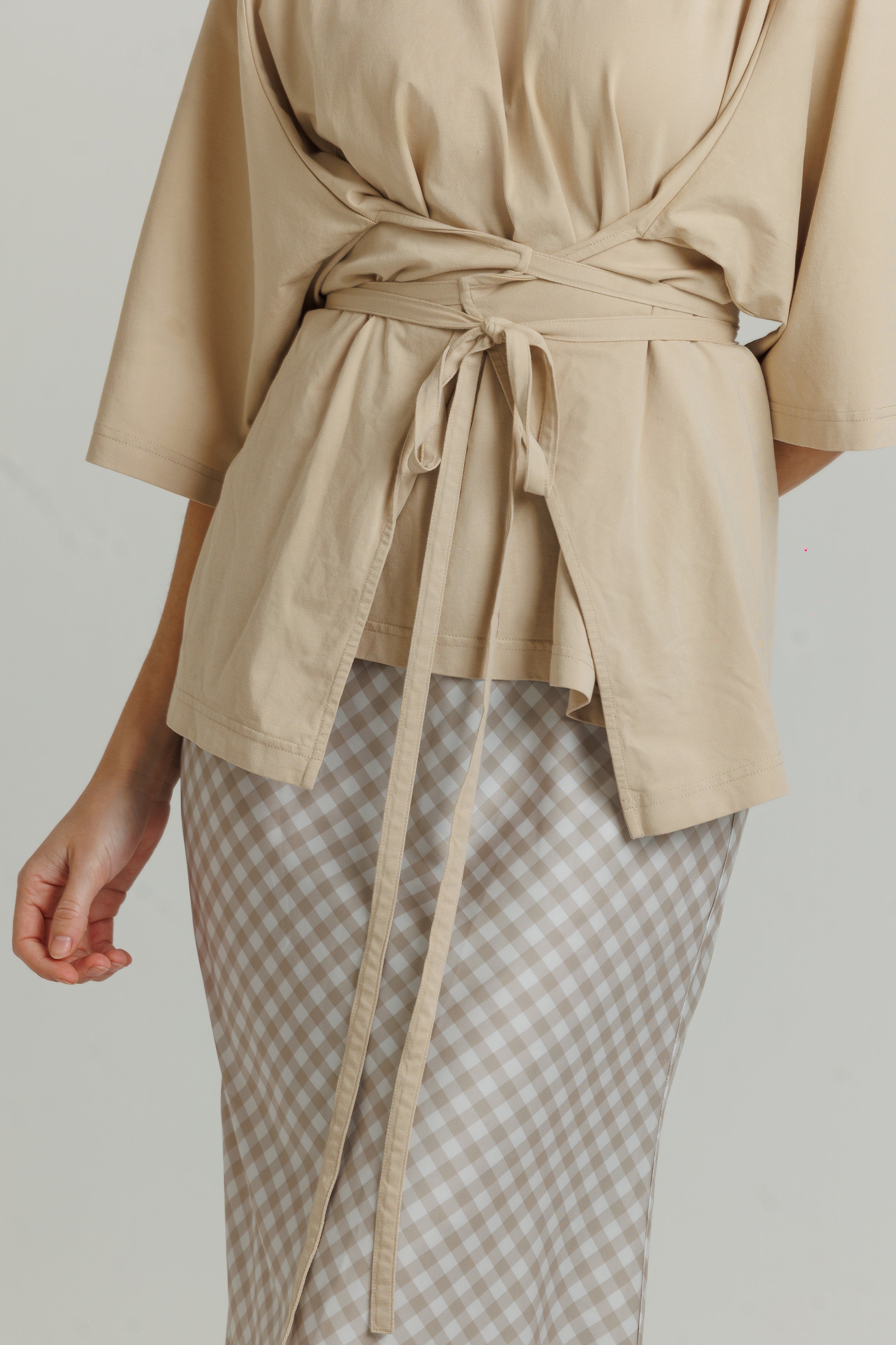 Gingham Slip Skirt Tan
