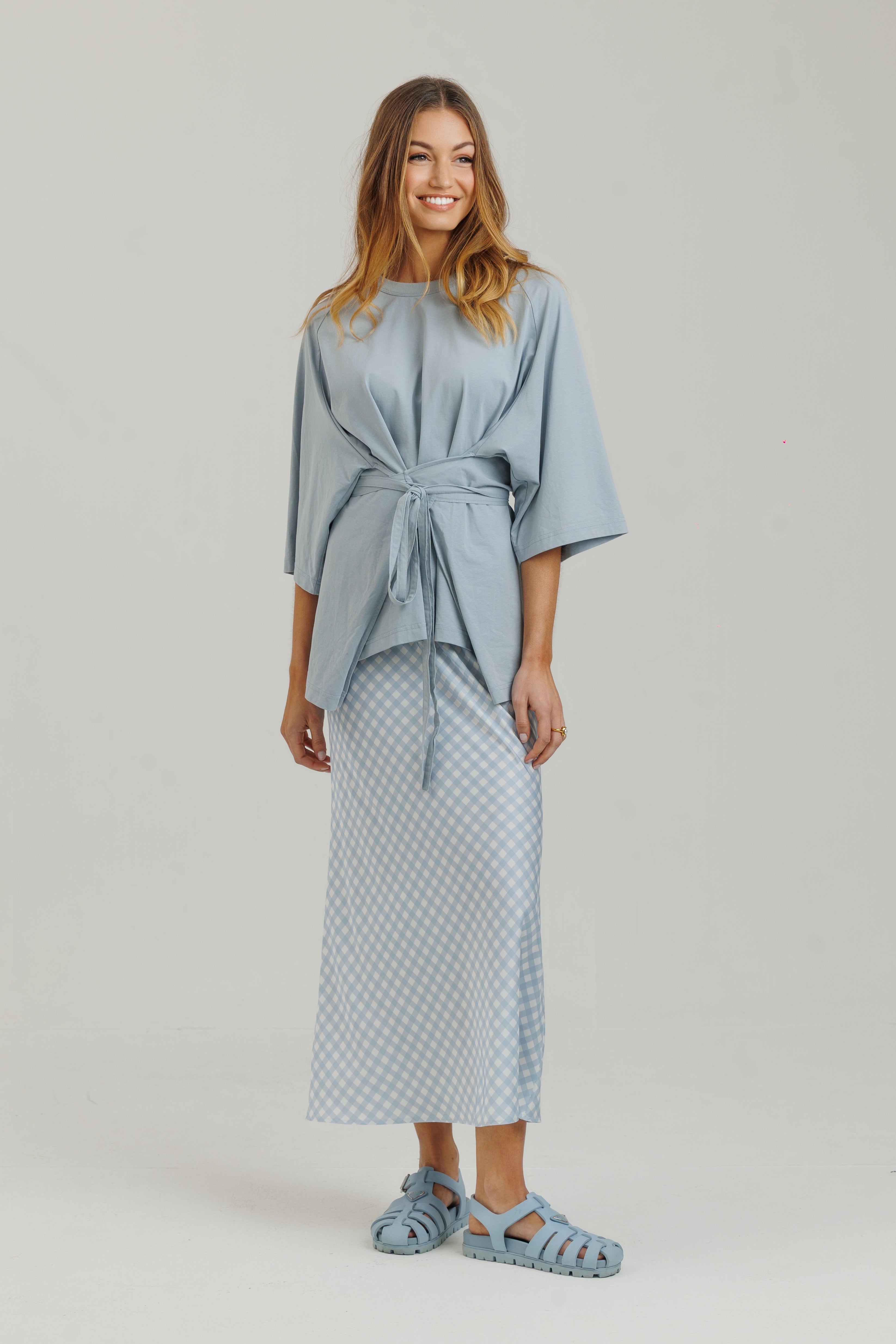 Gingham Slip Skirt Powder Blue