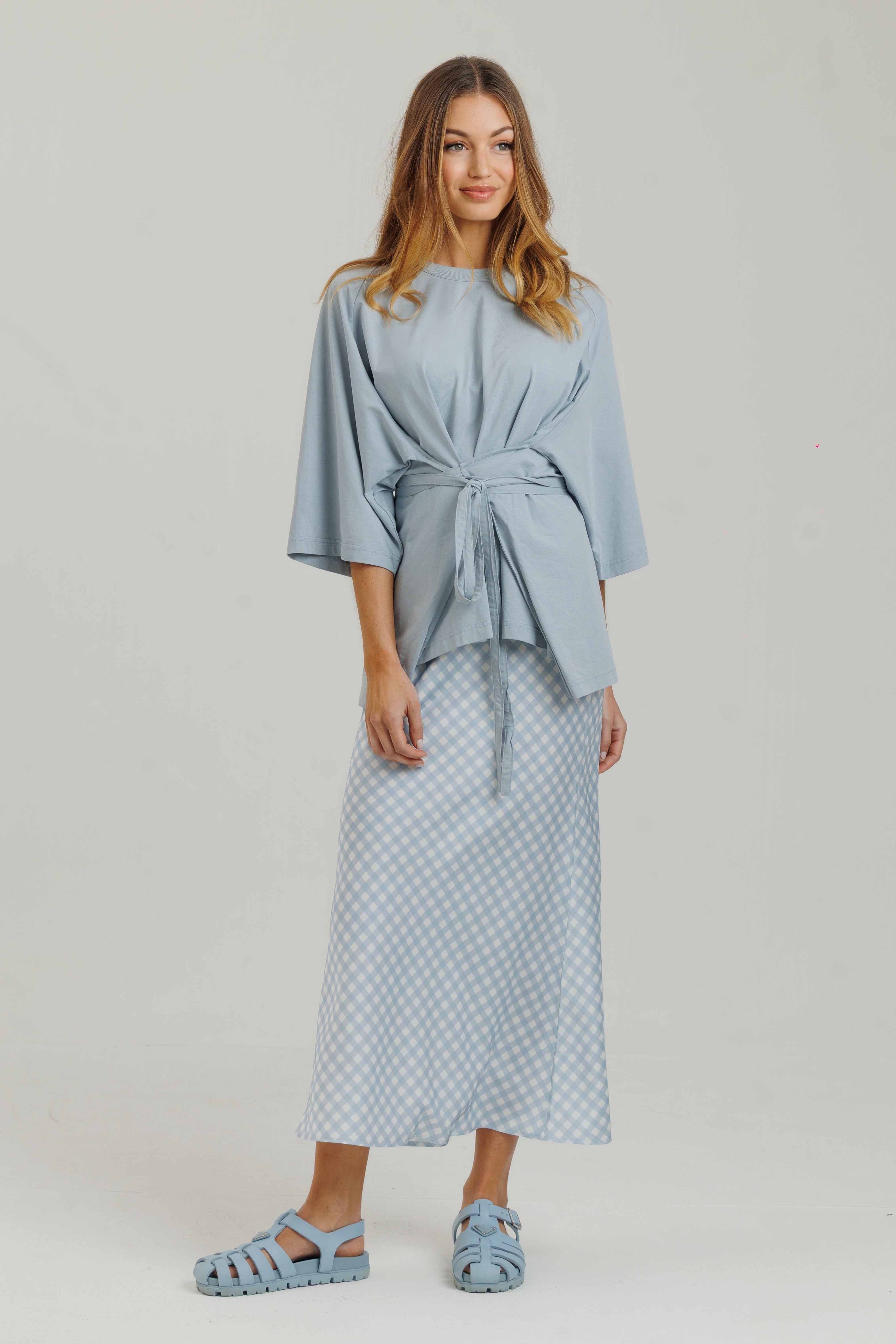 Gingham Slip Skirt Powder Blue
