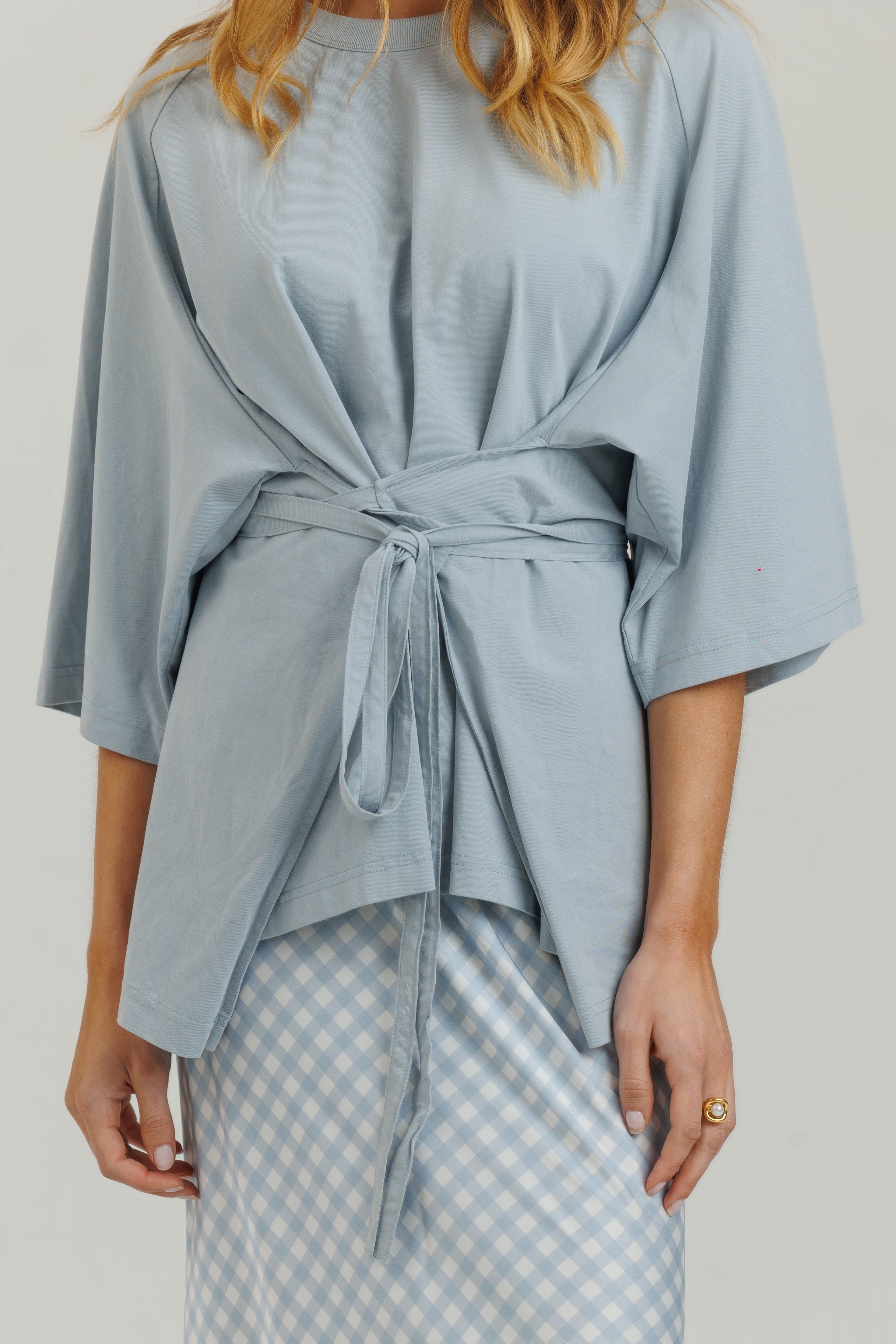 Gingham Slip Skirt Powder Blue