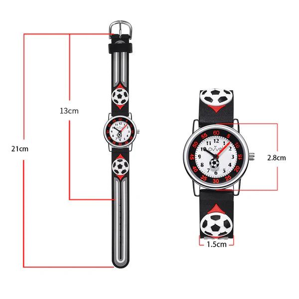 Ovvel Boys Analog Watch for kids with Time Teaching Display - Black Soccer